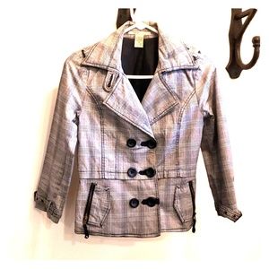 Military style Plaid Cropped sleeve Jacket